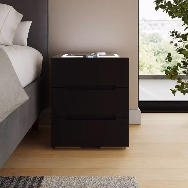 GFW Riley 3 Drawer Smart Bedside Table with Integrated Lighting in Black