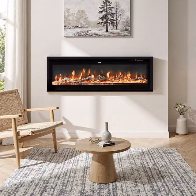 Living Star Black Glass Electric Fireplace with Remote Control, Width: 101.6 cm