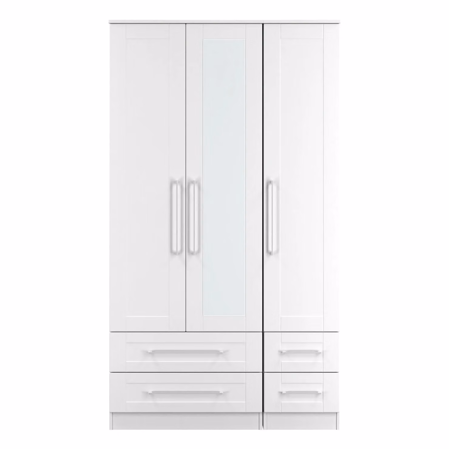 2 U Ripon Ready Assembled Tall Triple Wardrobe with Mirror and Two Drawers in White – 2