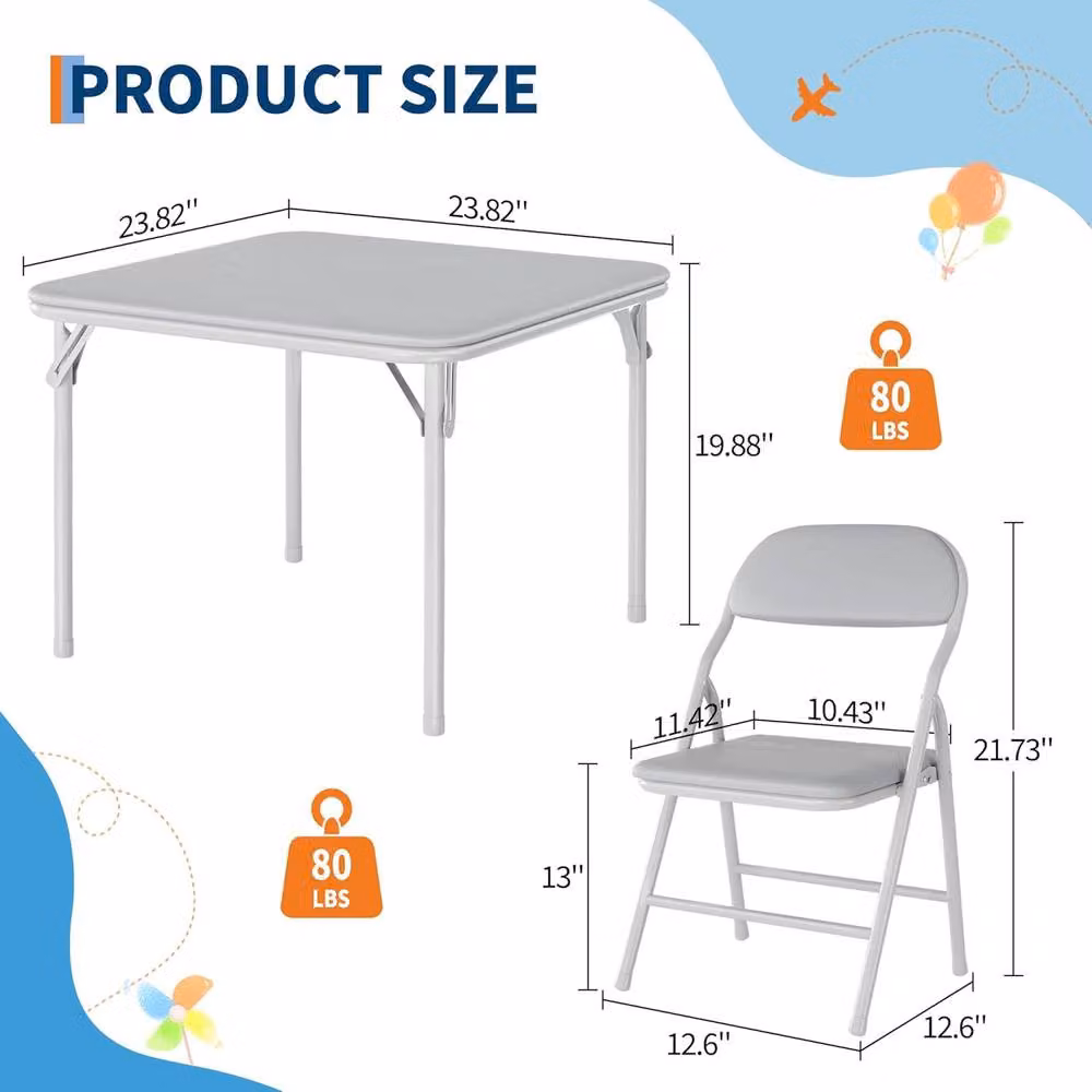 London Boutique 3-Piece Kids Folding Dining Table and 2 Upholstered PU Leather Chairs in Grey – 2