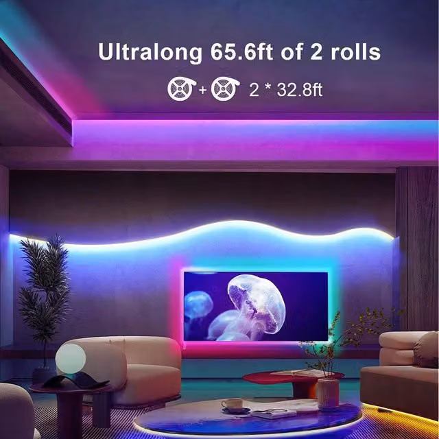 Ecolor RGB LED Strip Lights with Remote Control, Dimmable and Self-Adhesive, 20m, Multicolor and White