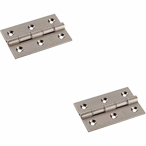 Loops 2 Pack Brass Washered Butt Hinges in Satin Nickel, W/D/H: 76 x 50 x 2.5 mm