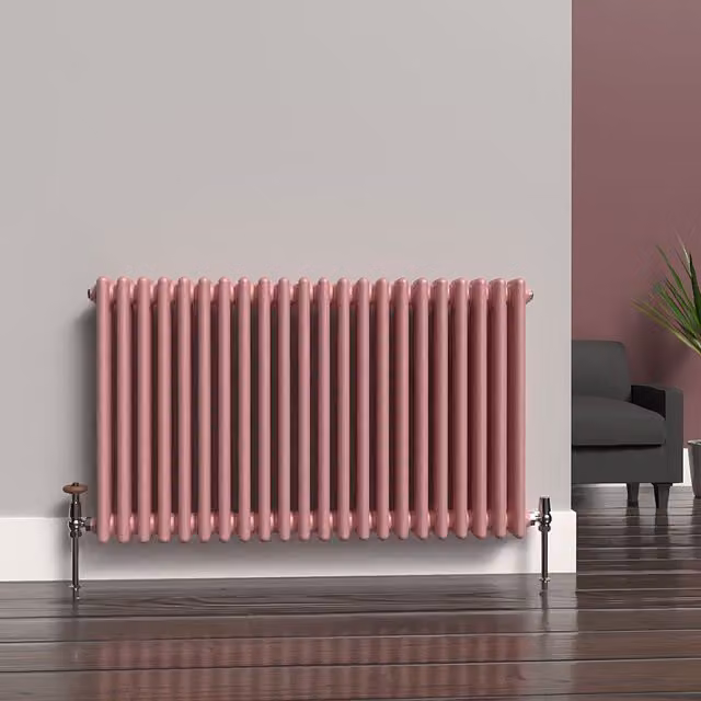 Lux Heat Horizontal 3 Column Radiator in Pastel Pink, W: 101 cm, H: 60 cm