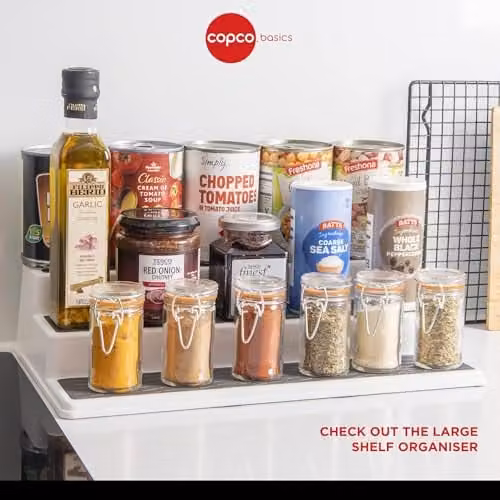 Copco 3-Tier Non-Slip Spice Rack and Cupboard Organiser, White/Grey, W: 25 cm x D: 25 cm x H: 8.5 cm – 4