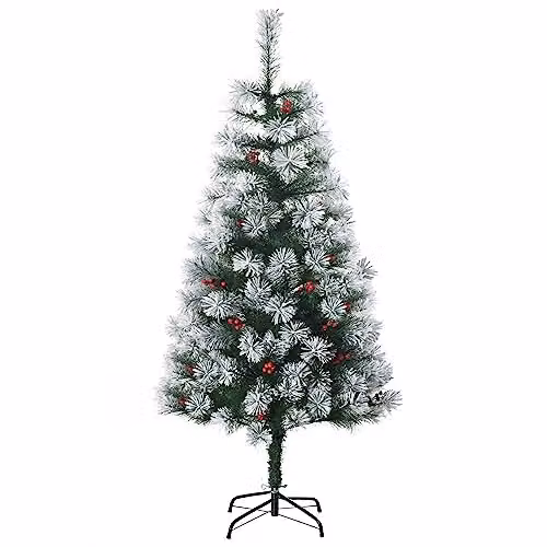 HOMCOM Green Artificial Christmas Tree with Berry Decoration and Metal Stand, Height: 150 cm – 1