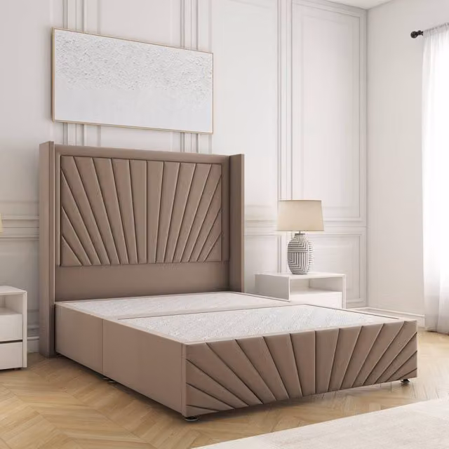 BSSPOKE Nola Small Double Divan Bed with 54 inch Headboard in Bronze Plush Velvet, W/D/H: 120 x 200 cm