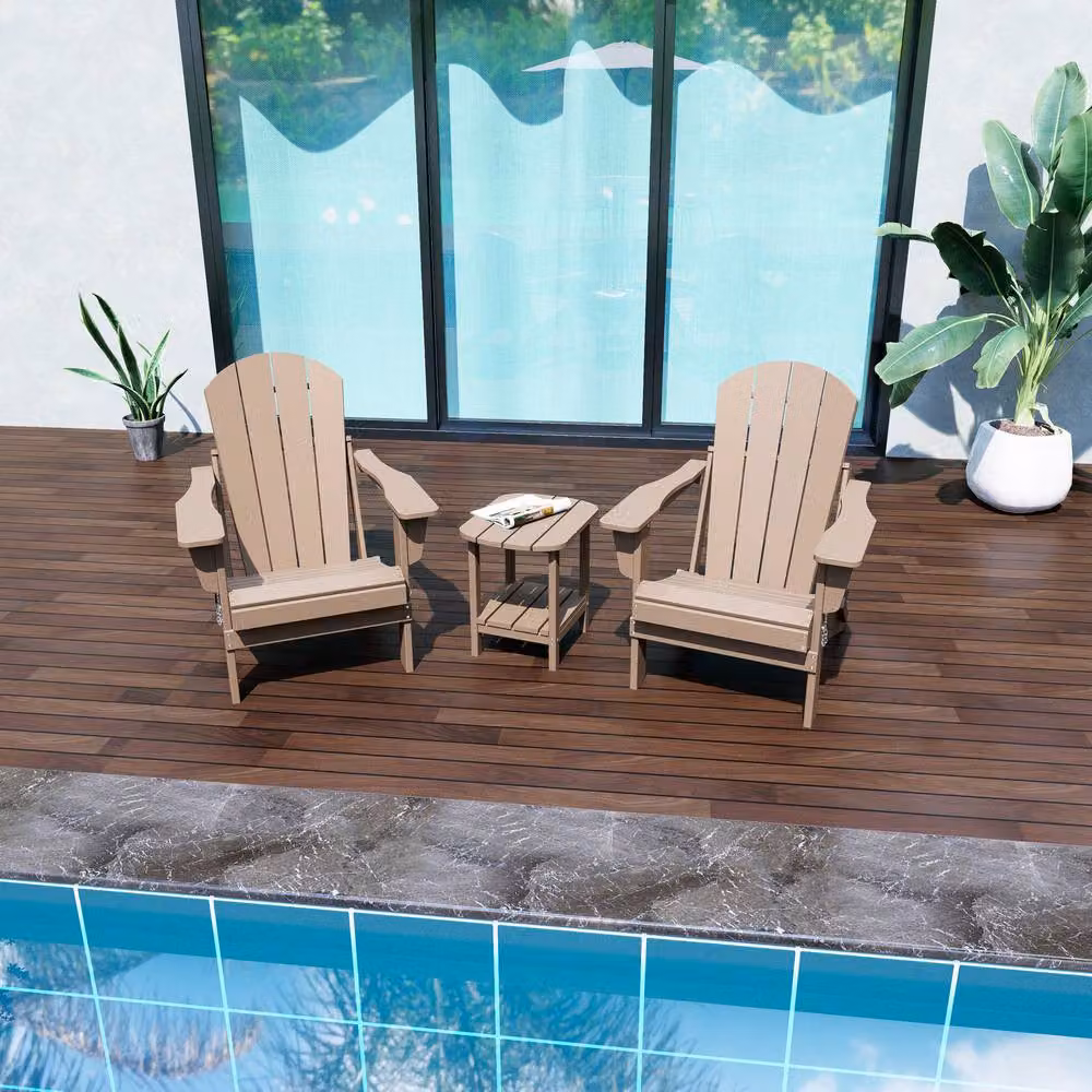 Mona Vale Furniture All-Weather Foldable Adirondack Outdoor Lounge Chair in Beige – 4