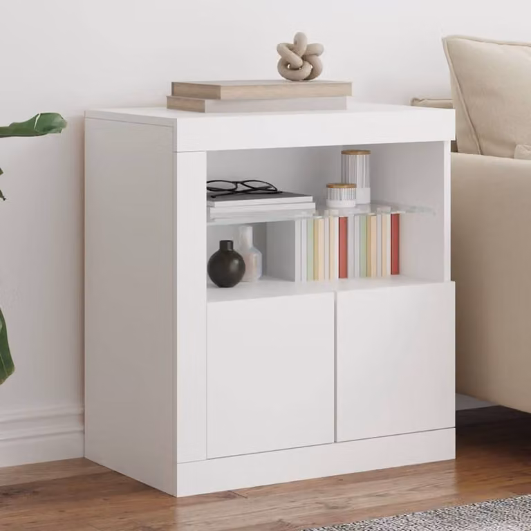 Berkfield Home Modern White Sideboard with Integrated LED Lights W: 60.5 cm, D: 37 cm, H: 67 cm