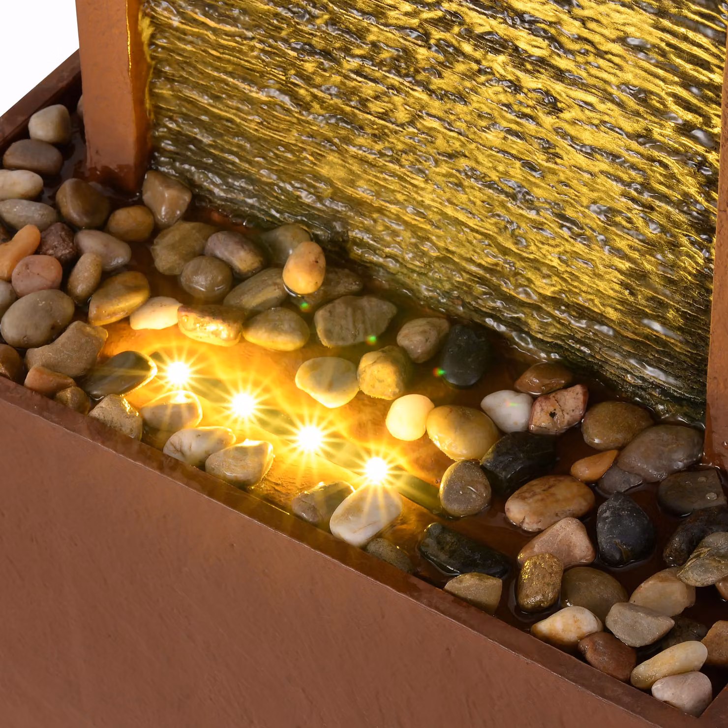 Teamson Home Large Outdoor Rectangular Cascade Water Feature with LED Lights in Red Rock – 3