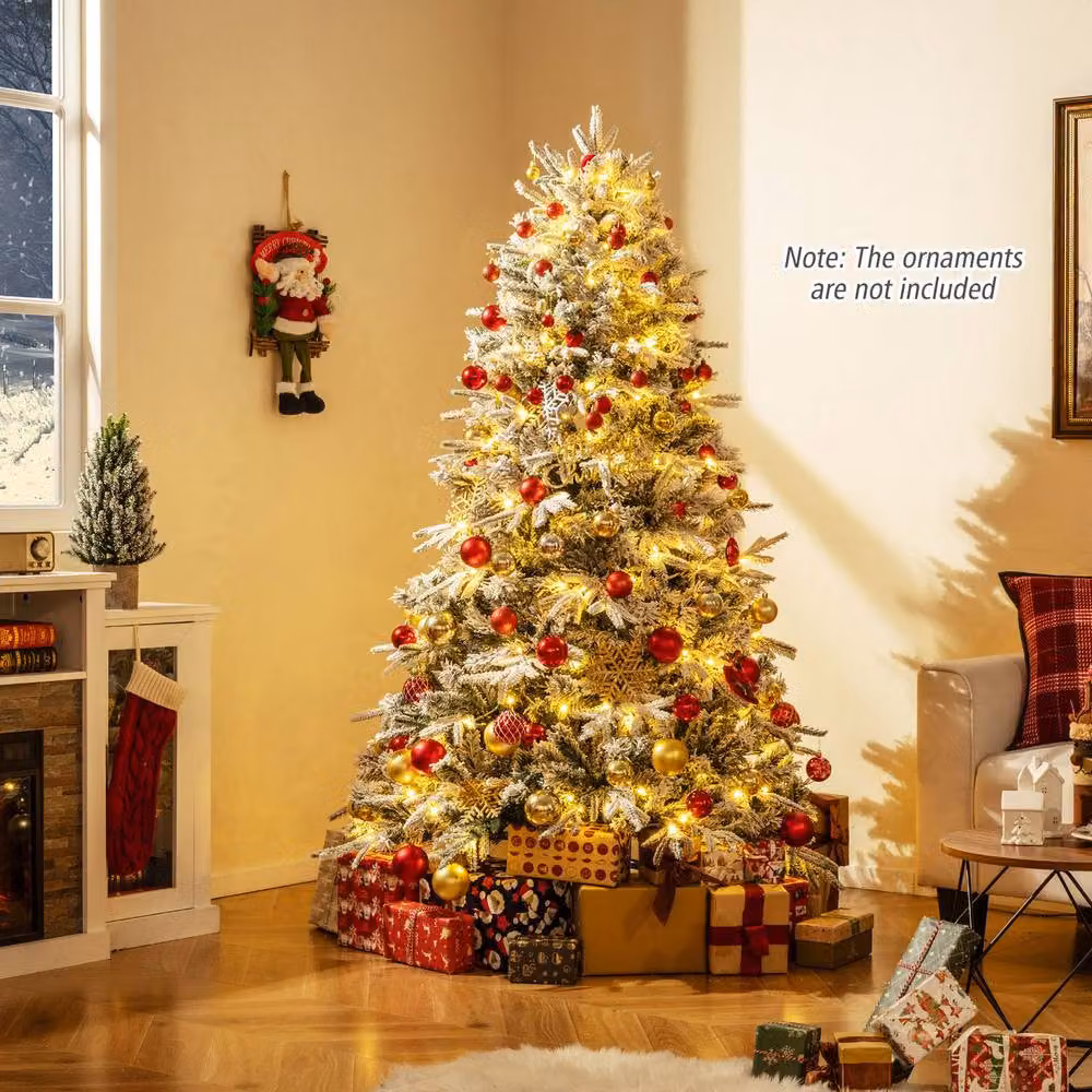 Costway Pre-lit Hinged Artificial Christmas Tree in White, Height: 180 cm – 4
