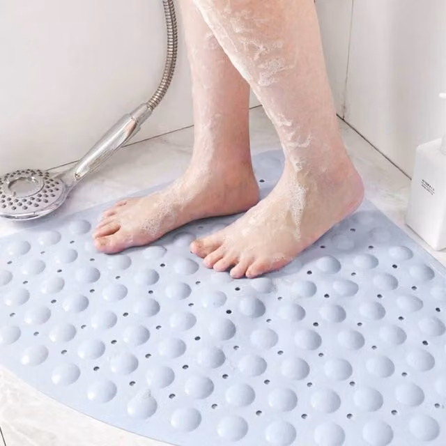 FLAVORA Non-Slip Semicircular Rubber Corner Bath Mat in Light Blue, Width: 180 cm