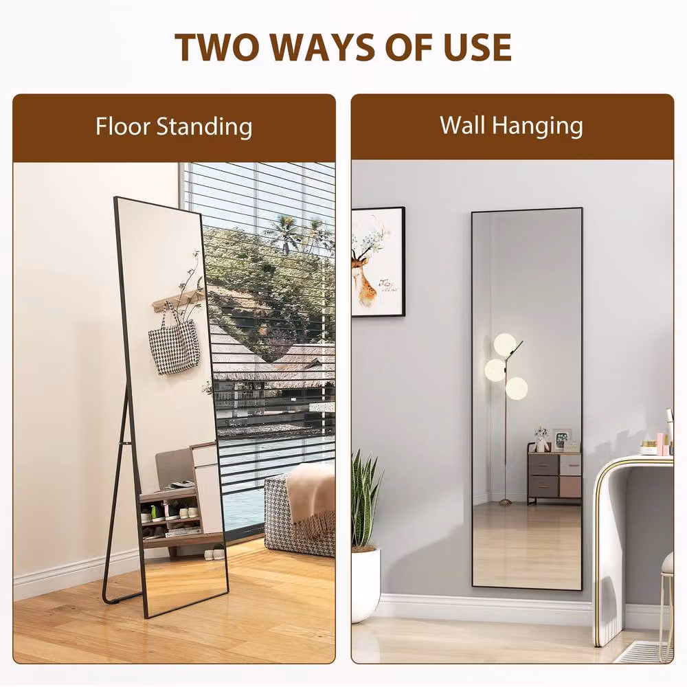 Rolipo Full Length Rectangular Mirror with Black Aluminium Frame and Tempered Glass – 4