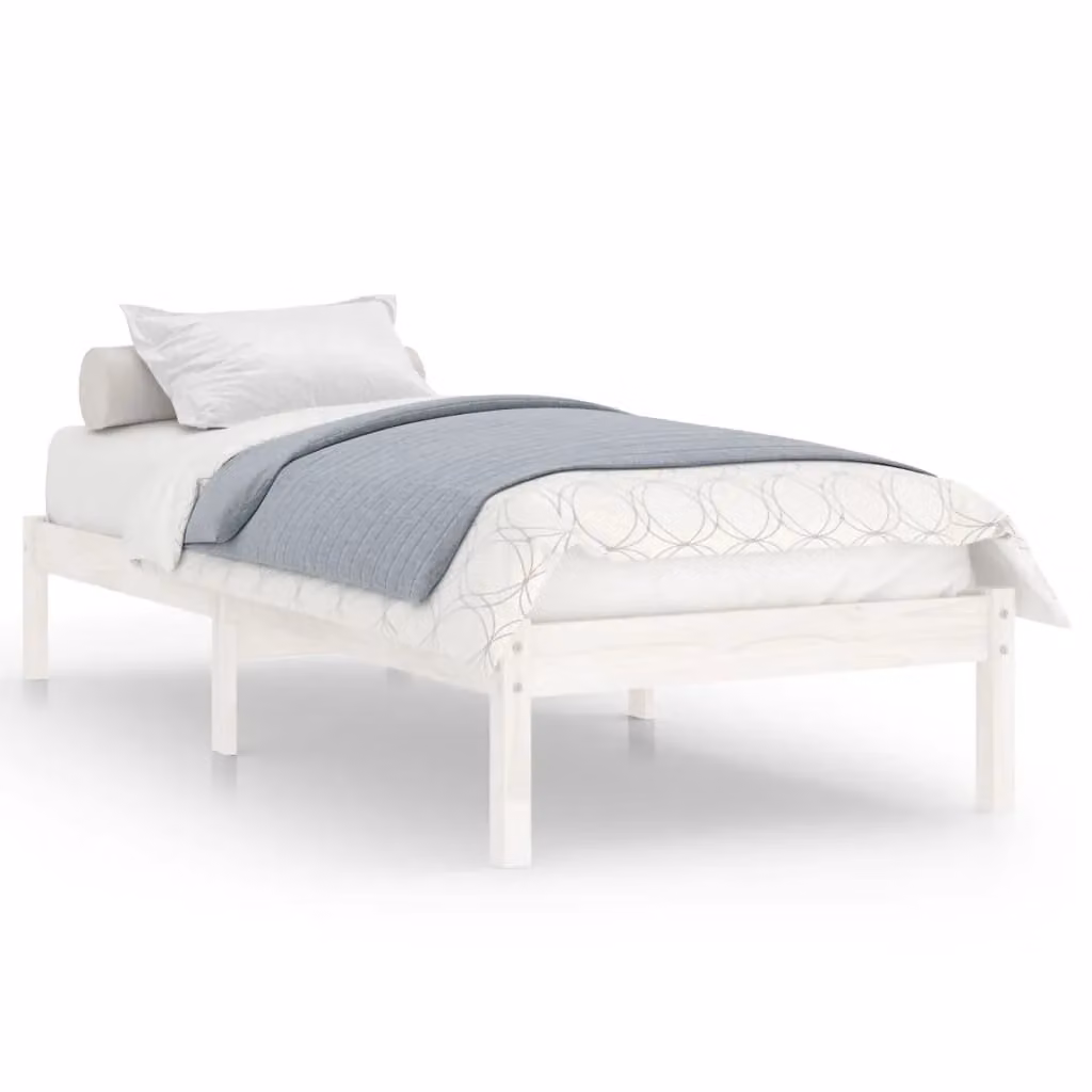 Berkfield Home White Solid Wood Pine Bed Frame W: 90 cm, D: 200 cm – 2