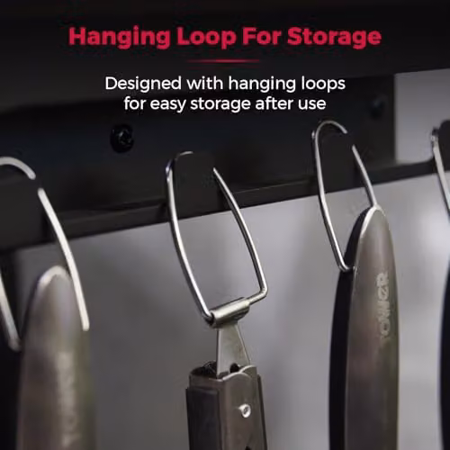 Tower 4 Piece BBQ Tool Set with Hanging Loop in Stainless Steel and Red – 6