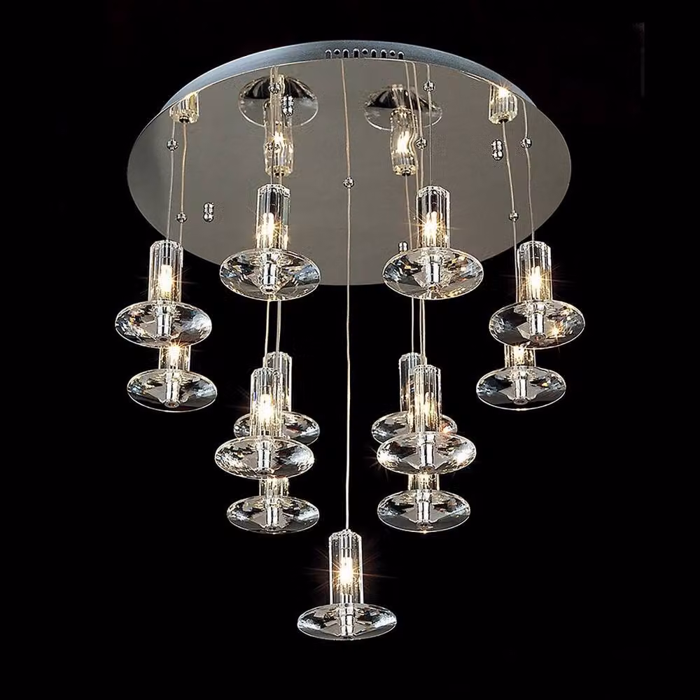 Netlighting Troy Round Pendant Light with 13 Crystal Elements in Chrome and Grey – 2