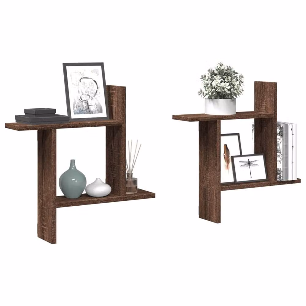 Berkfield Home Wall Mounted Shelves, 2 Piece Brown Oak Engineered Wood, W: 50 cm, D: 12 cm, H: 50 cm – 2