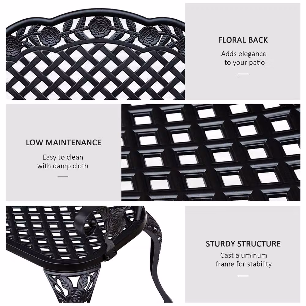 OUTSUNNY 2-Seater Cast Aluminium Garden Bench in Matt Black – 4