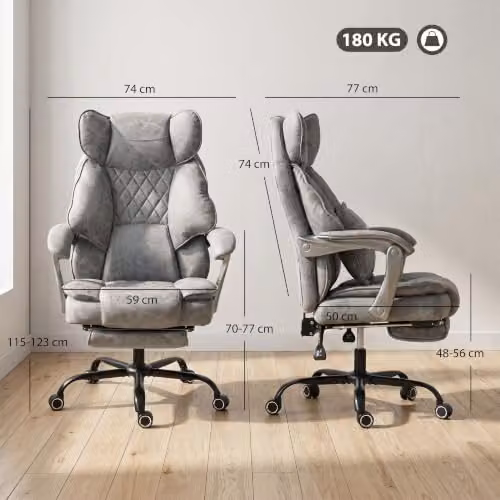 HOMCOM Executive Office Chair in Grey with Headrest and Lumbar Support – 3