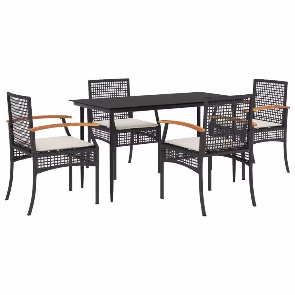 Berkfield Home Beautiful 5 Piece Black Poly Rattan Garden Dining Set with Cushions – 3