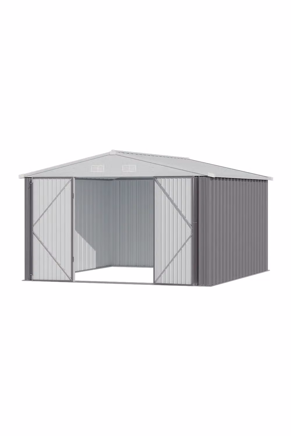 Living and Home Grey Apex Metal Garden Storage Shed with Lockable Double Doors, W: 304.8 cm, D: 304.8 cm, H: 203.6 cm – 2