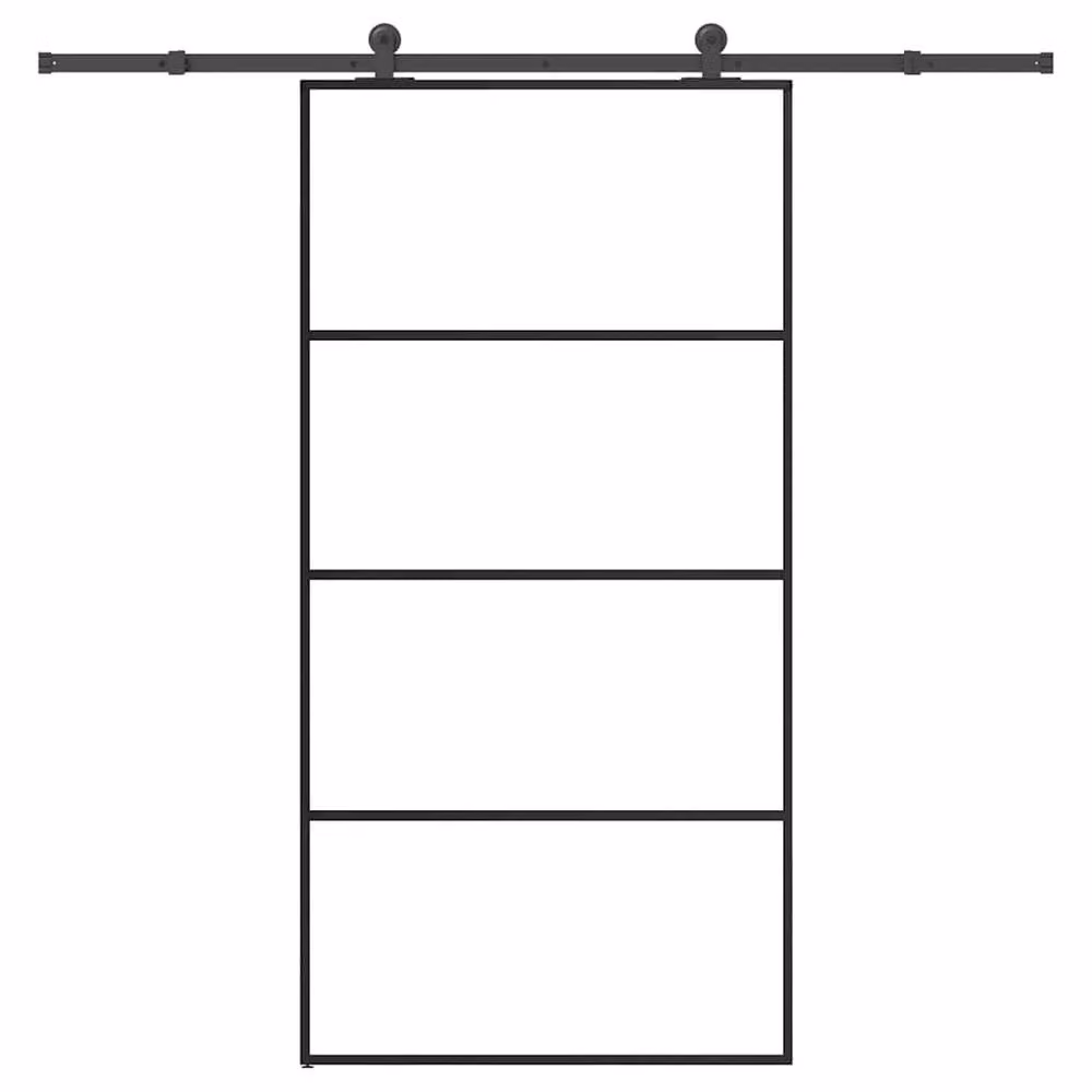 Berkfield Home Modern Sliding Door with Hardware Set, Black ESG Glass and Aluminium, W: 102.5 cm, H: 205 cm – 2