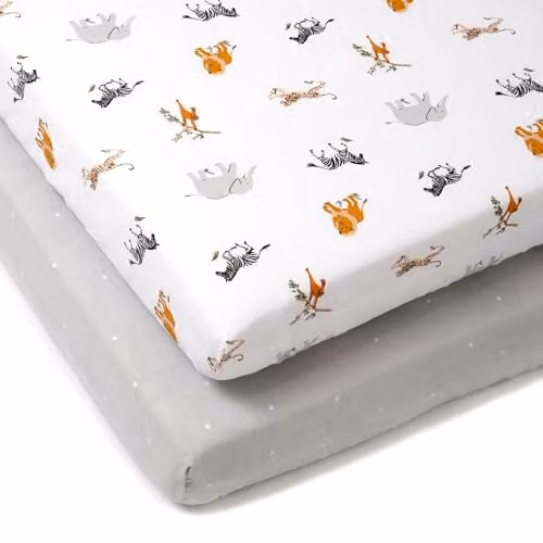 Clair de Lune Jungle Dream 2 Pack Cotton Fitted Cot Bed Sheets, Multicolour, W: 70 cm, D: 140 cm – 1
