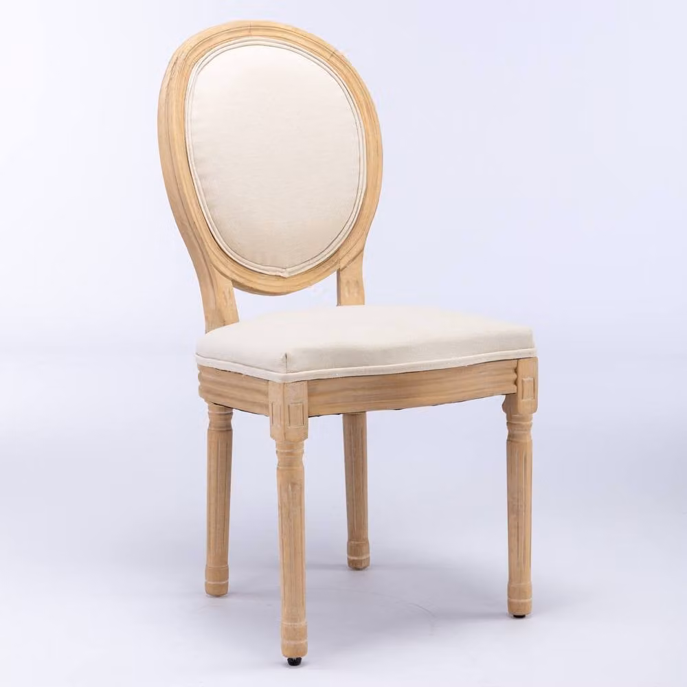 HomeTouch Set of 6 French Style Linen Fabric Kitchen and Dining Chairs in Beige – 2