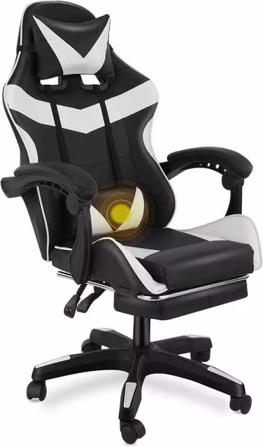 VOGREX Ergonomic Black and White PU Leather Gaming Chair with Headrest and Armrests – 1
