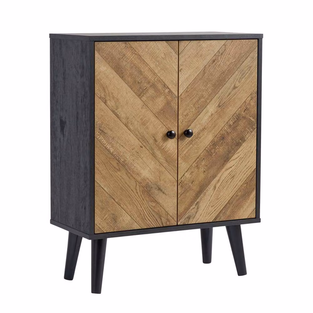 Home Source Dallas Mid-Century Geometric 2 Door Black Sideboard Storage Unit – 4