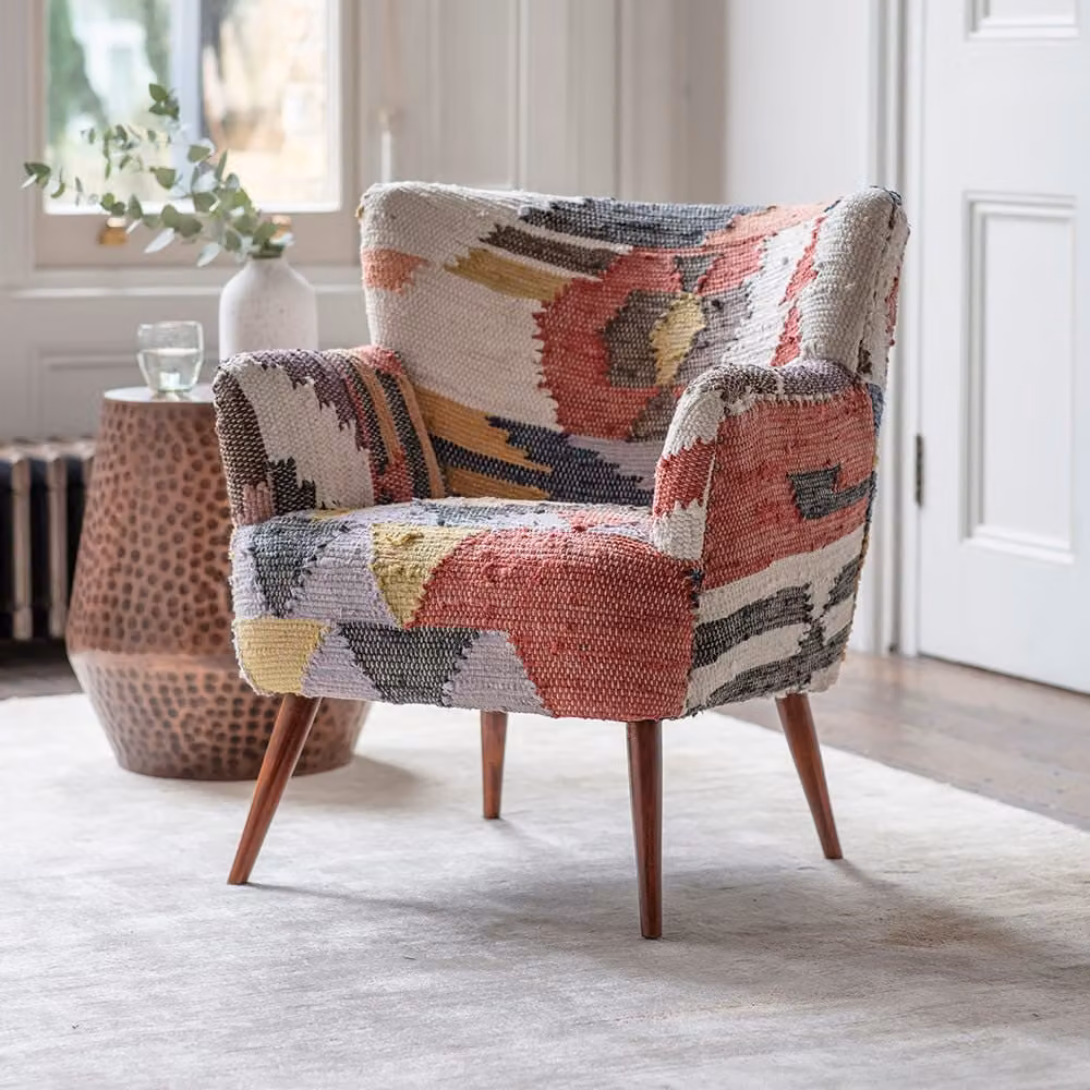 Atkin & Thyme Arte Armchair in Multicolour Geometric Fabric, W/D/H: 77 x 75 x 66 cm