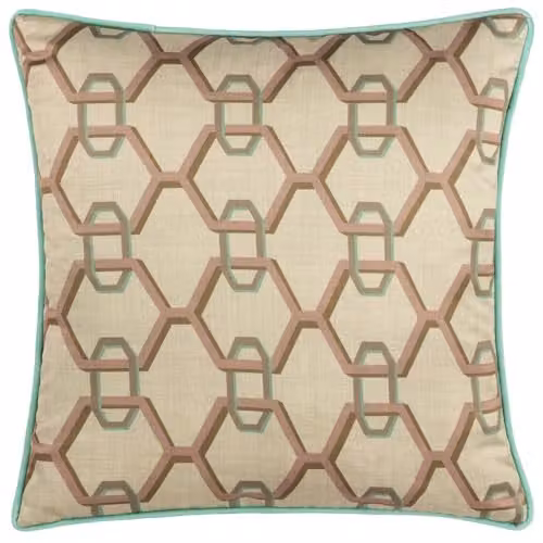 Paoletti Carnaby Chain Geometric Satin Polyester Filled Cushion in White and Beige, W/D/H: 45 x 45 x 45 cm – 1
