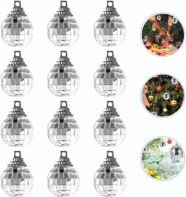 SPETLEK 12-Piece Silver Mirror Disco Hanging Balls, Round Geometric Party Decorations, Diameter: 15 cm, Length: 100 cm – 1