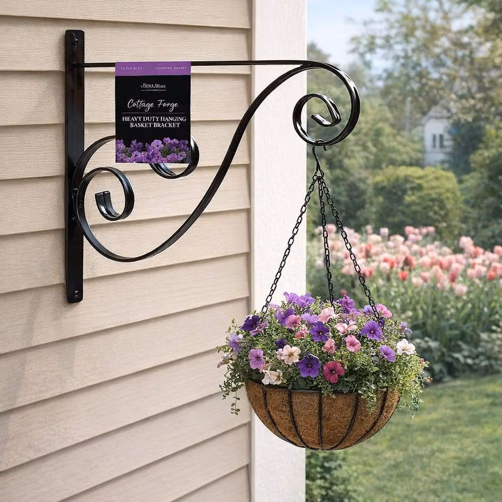 Tom Chambers Cottage Forge Heavy Duty Hanging Basket Bracket, Black, 35 cm – 2