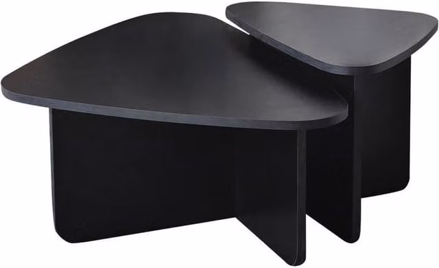 CALICOSY Set of 2 Black Triangular Coffee Tables with Rounded Edges, W: 90 cm, D: 60 cm, H: 35 cm