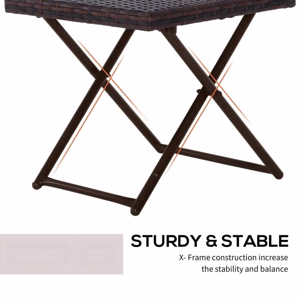 STILVORA Folding Side Table with Brown PE Rattan and Steel Frame – 6