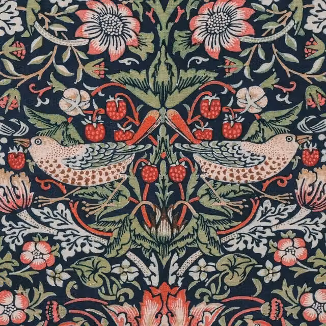 William Morris Strawberry Thief Printed Blue Cotton Fabric