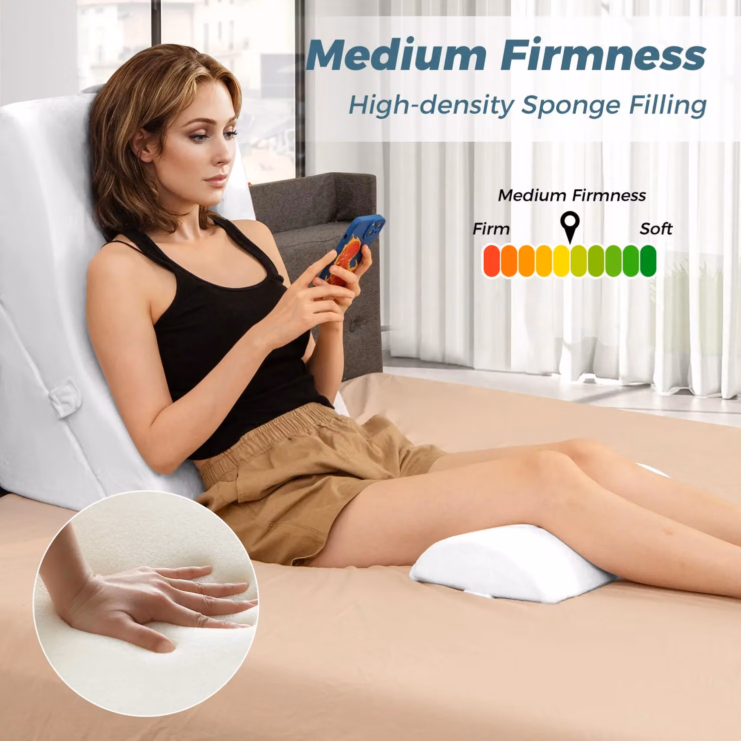 Gymax 3 Piece Orthopaedic Bed Wedge Pillow Set in White with Removable Covers – 3