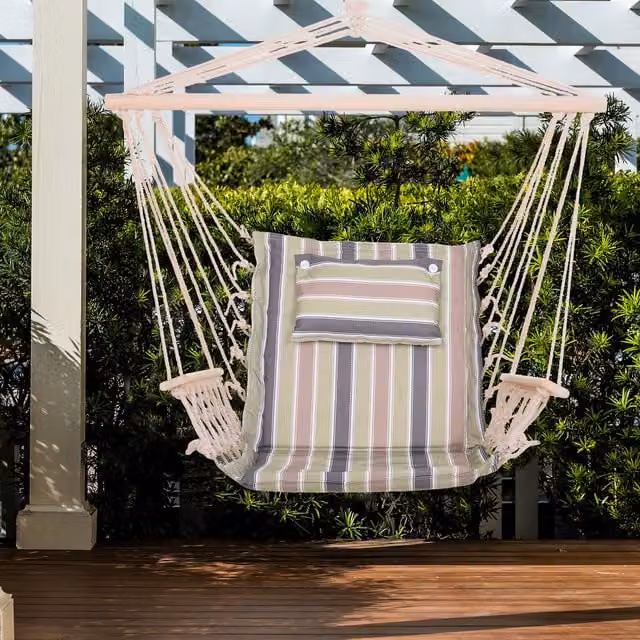 Outsunny Boho Egg Hanging Hammock Chair for Adults in Green and White Stripes, W: 100 cm, D: 106 cm