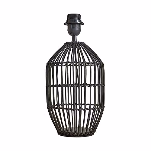 ValueLights Hollins Modern Cylinder Table Lamp Base in Matt Black Rattan and Ceramic, H: 34.0 cm, W: 16.0 cm, D: 16.0 cm – 1