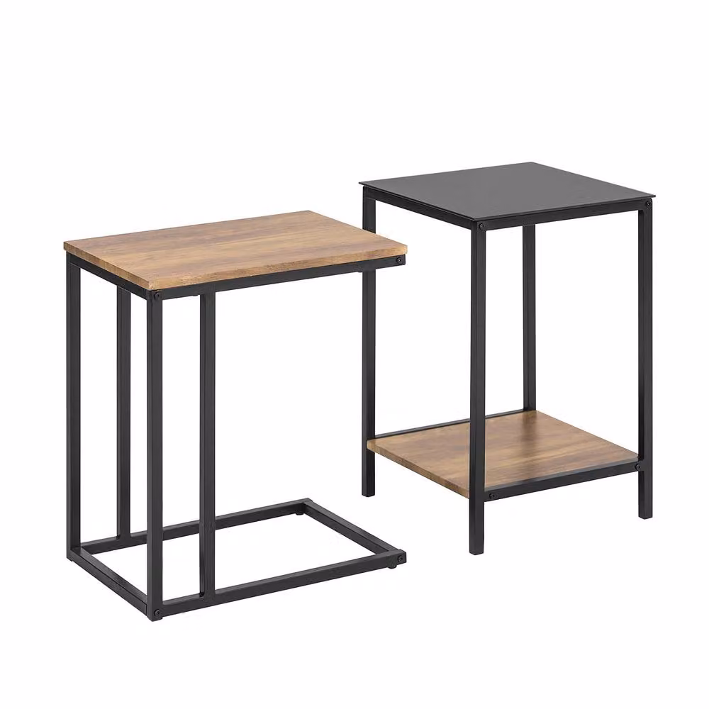 SoBuy Industrial Nesting Coffee Table Set with Black Metal Frame and MDF Tops – 2