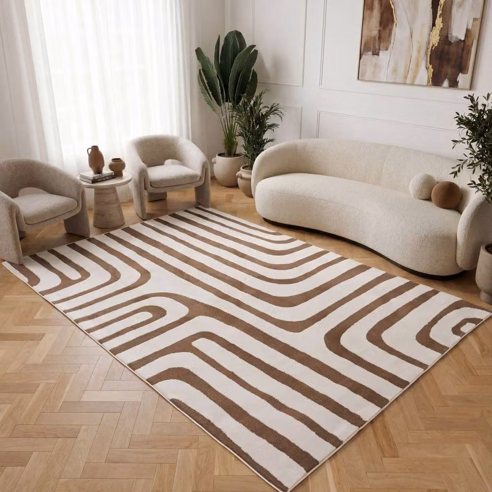 THE RUGS Loft Curved Line Living Room Area Rug in Taupe, W/D: 120 x 170 cm – 3