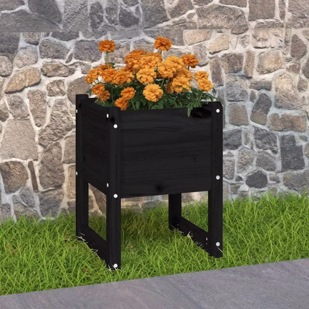 Berkfield Home Black Solid Wood Pine Planter W/D/H: 40 x 40 x 52.5 cm – 2
