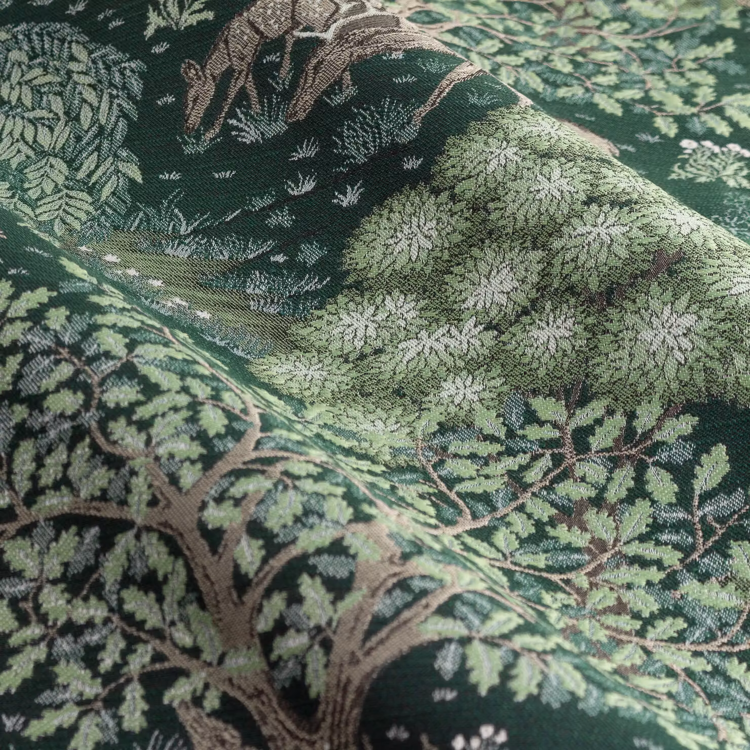 Morris & Co Brook Woodland Jacquard Room Darkening Pencil Pleat Curtains in Green, Width: 168 cm, Drop: 137 cm – 5