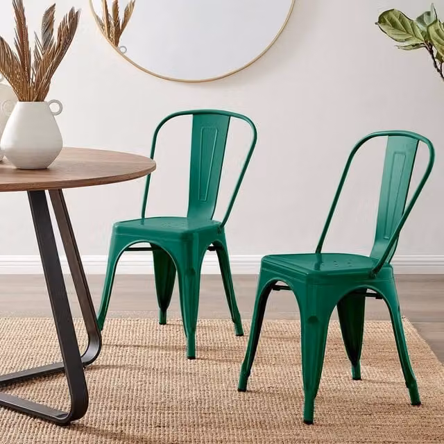 FurnitureboxUK Set of 2 Colton Industrial Green Metal Stackable Tolix Style Dining Chairs
