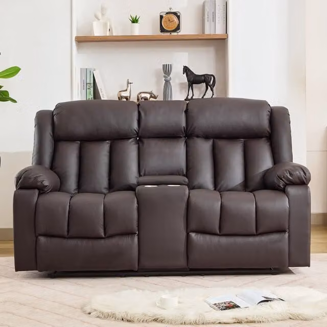 Artemis Home Sheridan 2 Seat Manual Recliner Sofa with Central Console in Brown