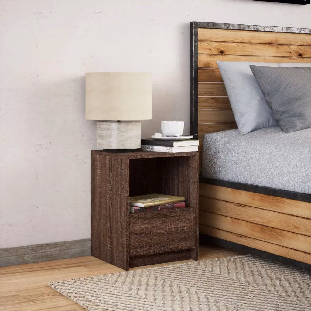 Berkfield Home Modern Bedside Cabinet with Integrated LED Lights in Brown Oak – 4