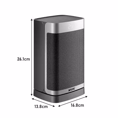 Mylek 1500W Ceramic Fan Heater with Remote Control and Tilt Protection, Silver and Black – 6