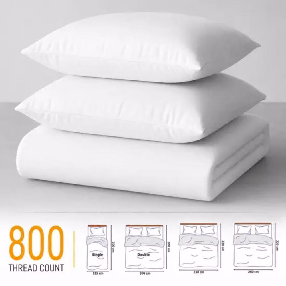 Grace 800 TC Reversible 100% Egyptian Cotton Duvet Cover and Pillowcase Set in White, Size: Double (140 x 200 cm) – 4