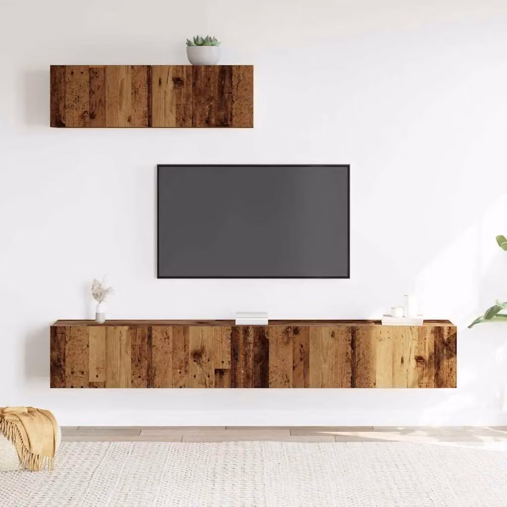 Berkfield Home 3 Piece Wall-Mounted TV Cabinet Set in Brown Old Wood Finish – 2