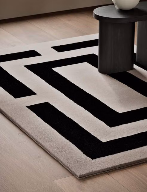 M&S x Kelly Hoppen Geometric Rectangular Wool Rug in Beige and Black